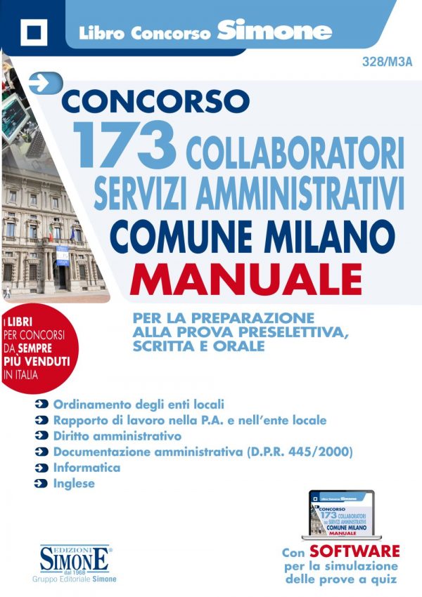 Concorso 173 Collaboratori Servizi Amministrativi Comune Milano - Manuale - 328/M3A