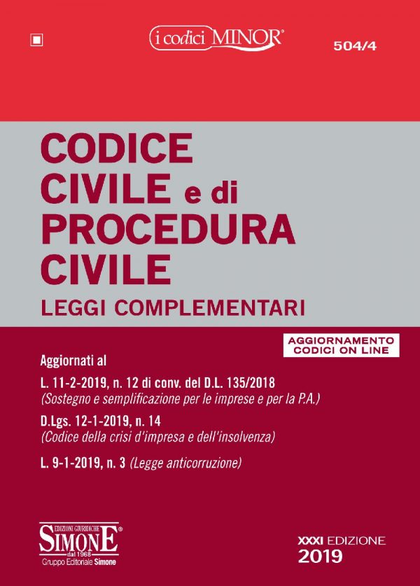Codice Civile E Di Procedura Civile E Leggi Complementari Editio Minor Edizioni Simone