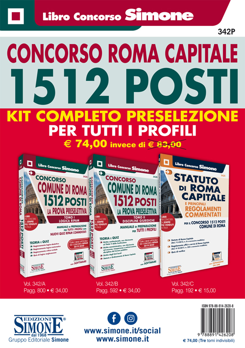 Concorso Roma Capitale - 1512 Posti - Kit completo preselezione per tutti i profili - 342P