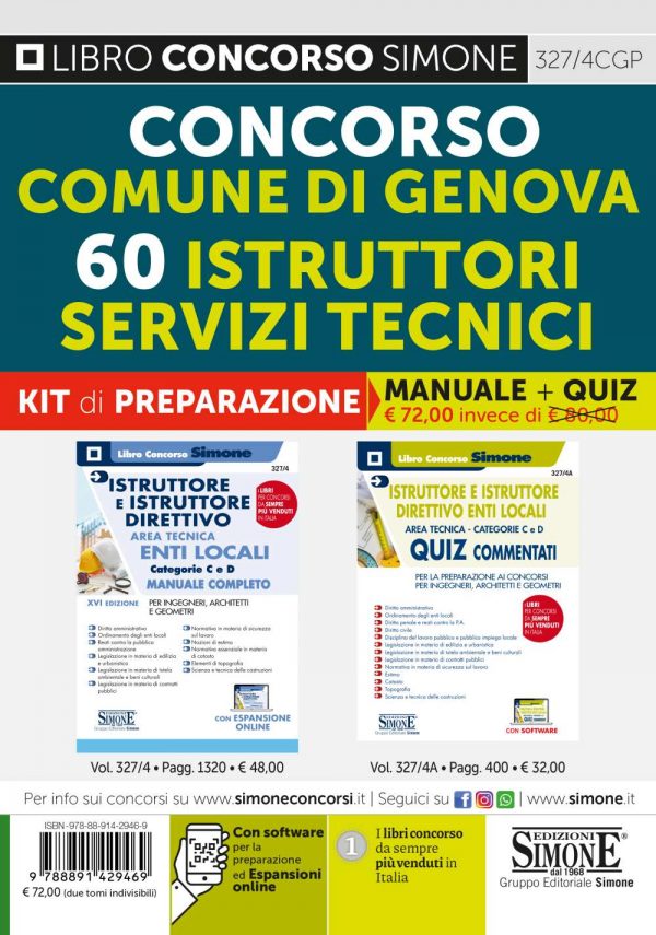 Concorso comune di Genova 60 Istruttori Servizi Tecnici - KIT di preparazione (327/4 + 327/4A)