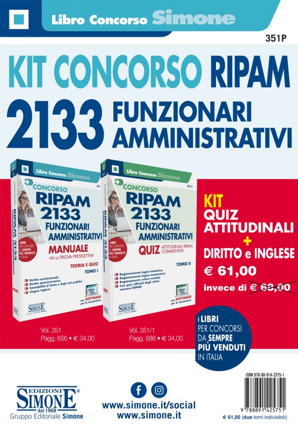 Kit Concorso RIPAM 2133 (ora 2736) Funzionari Amministrativi (351 + 351/1)