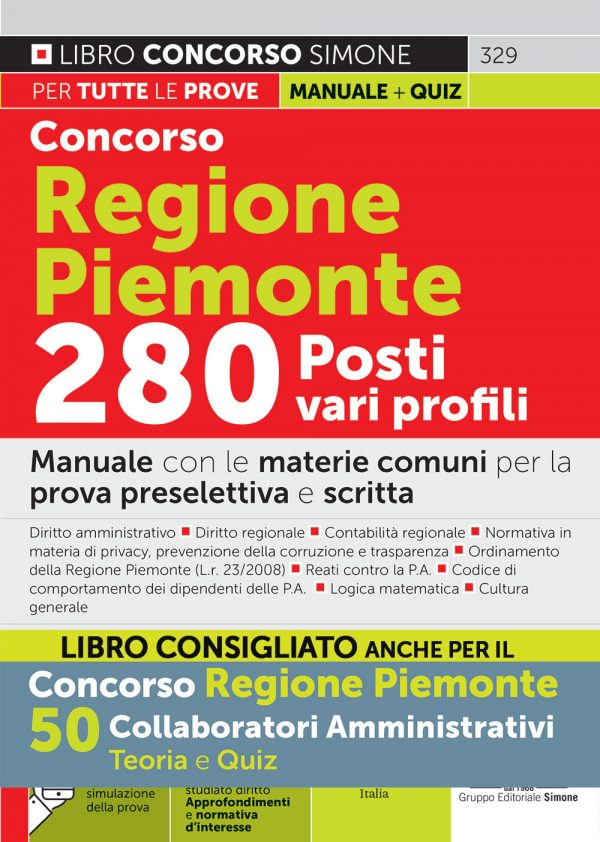 Concorso Regione Piemonte 280 Posti vari profili - Manuale con le materie comuni ai vari profili - 329