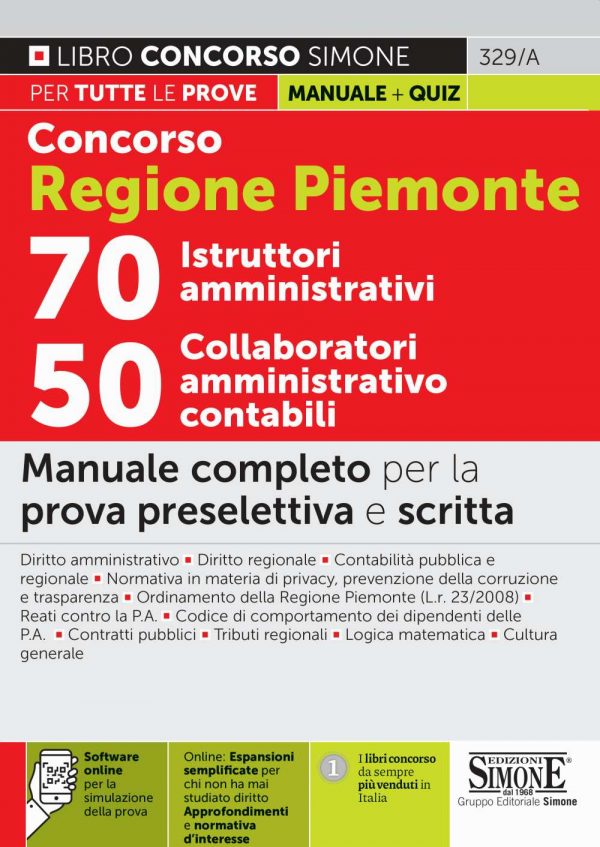 Concorso Regione Piemonte 70 Istruttori amministrativi - 50 Collaboratori amministrativo contabili - Manuale completo - 329/A