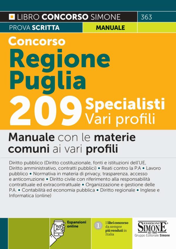 Concorso Regione Puglia 209 Specialisti - Vari Profili - Manuale con le materie comuni ai vari profili