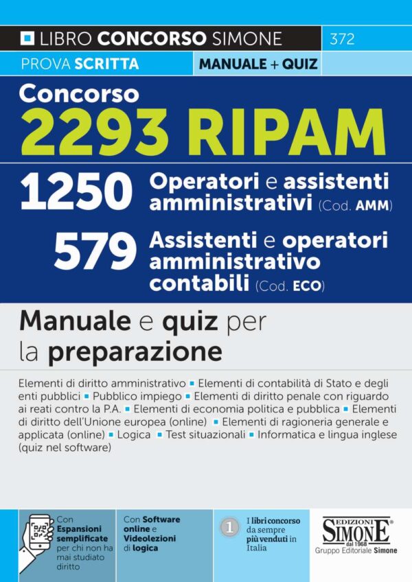 Concorso 2293 RIPAM - 1250 Operatori e Assistenti amministrativi - 579 Assistenti e Operatori amministrativo contabili - 372