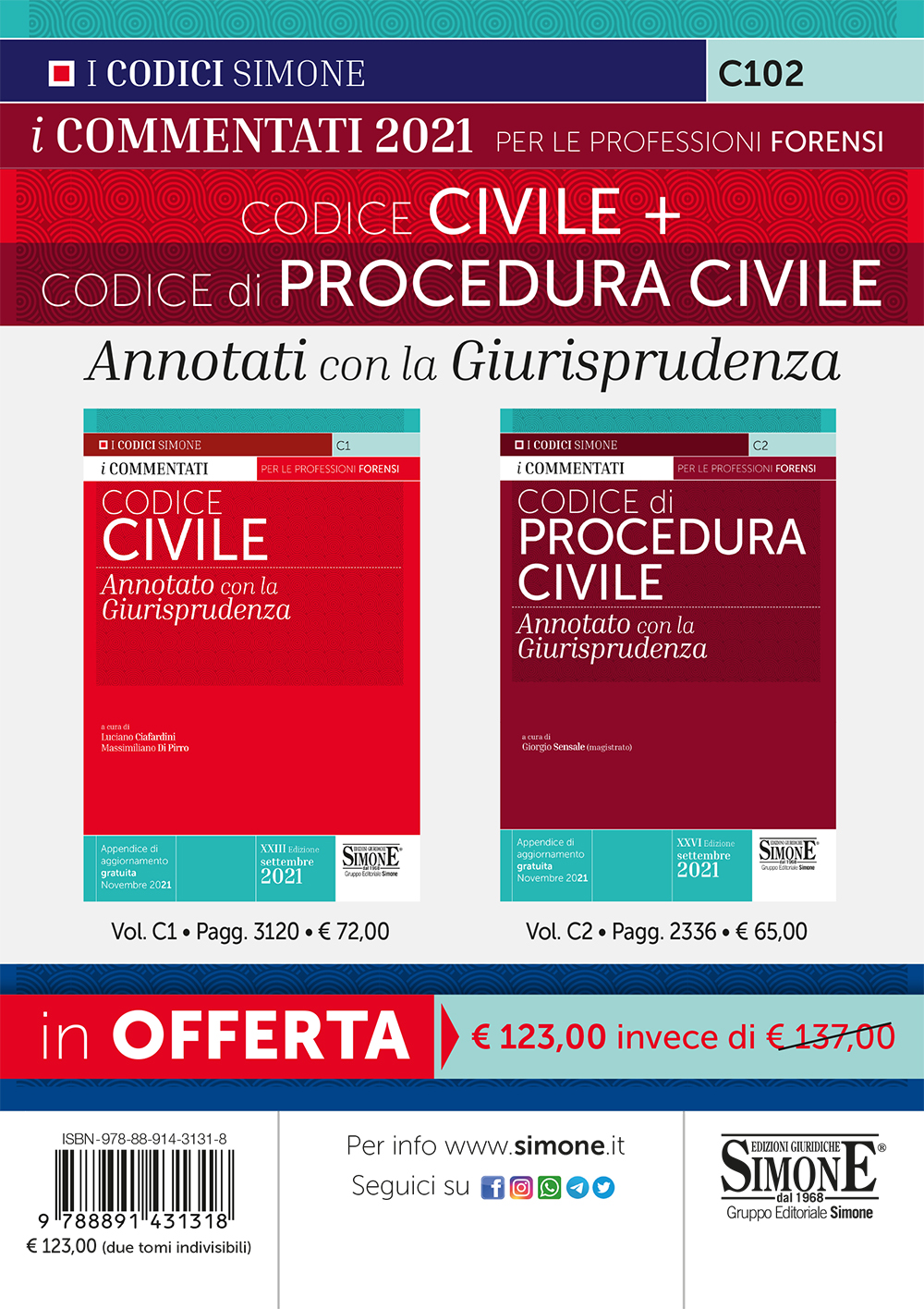 Codice Civile e Codice di Procedura Civile KIT Codici Commentati Edizioni Simone