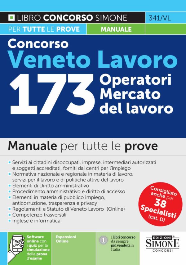 Concorso Veneto Lavoro 173 Operatori Mercato del lavoro - Manuale - 341/VL