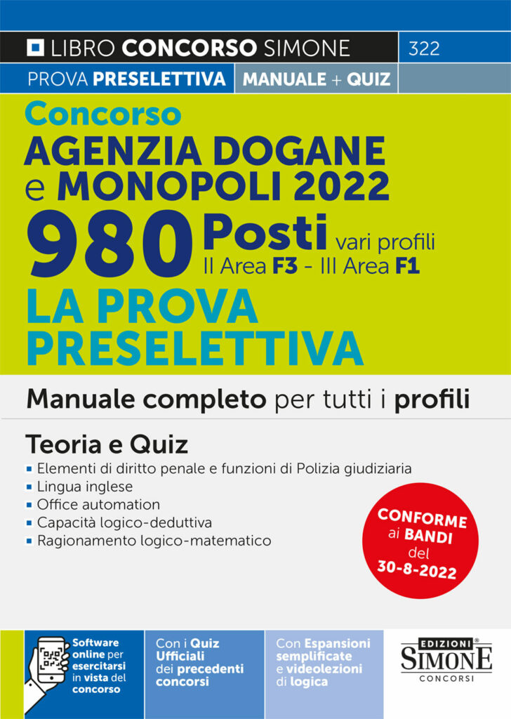 Concorso Agenzia Dogane e Monopoli 2022 - 980 posti vari profili - La prova preselettiva - Manuale
