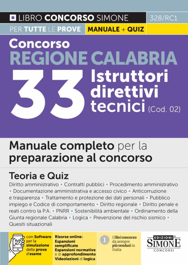 Concorso Regione Calabria 33 Istruttori direttivi tecnici (COD. 02) - Manuale - 328/RC1