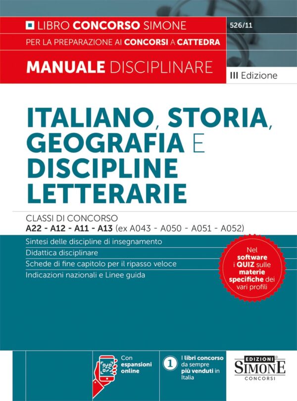 Italiano, Storia, Geografia e Discipline Letterarie - Classi di concorso A22 - A12 - A11 - A13 (ex A043 - A050 - A051 - A052) - 526/11