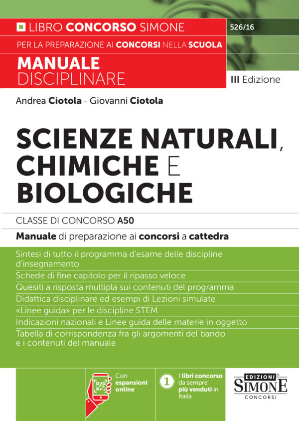 Manuale Disciplinare Scienze Naturali, Chimiche e Biologiche Classe di concorso A50 - Manuale - 526/16
