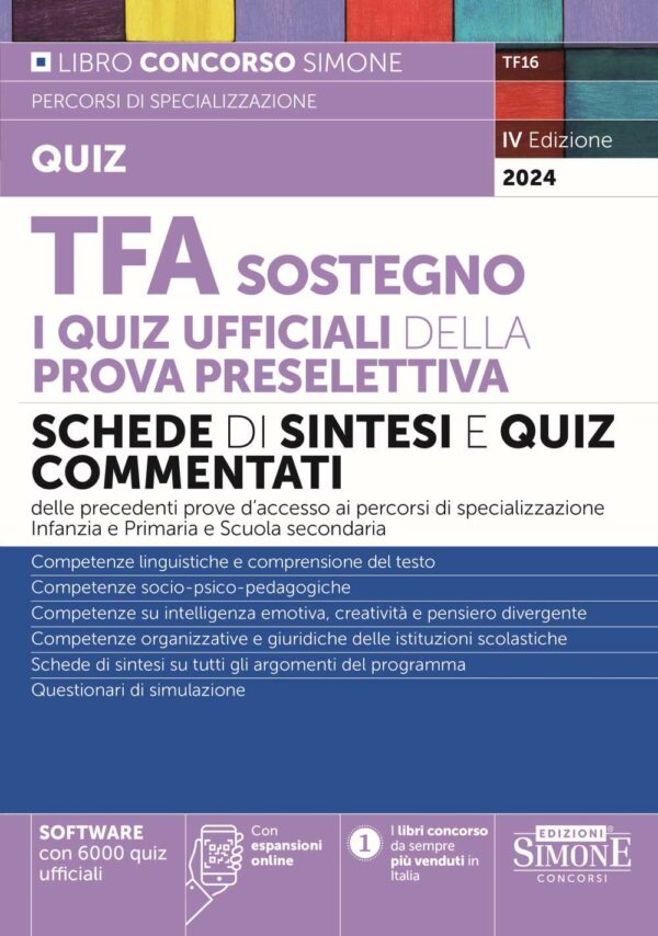TFA Sostegno - I quiz ufficiali della prova preselettiva - Schede di sintesi e Quiz commentati - TF16