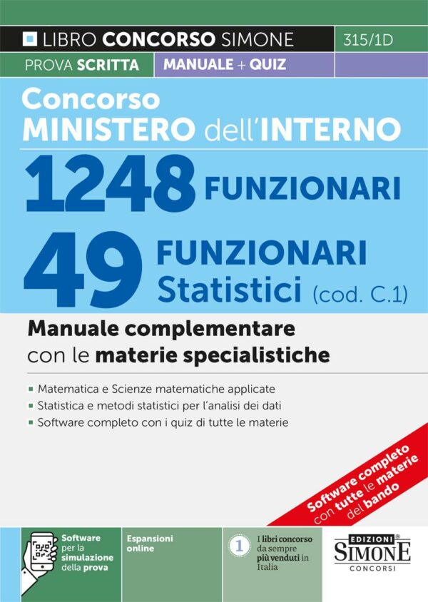 Concorso Ministero dell'Interno 49 Funzionari statistici (cod. C1) - Manuale complementare - 315/1D
