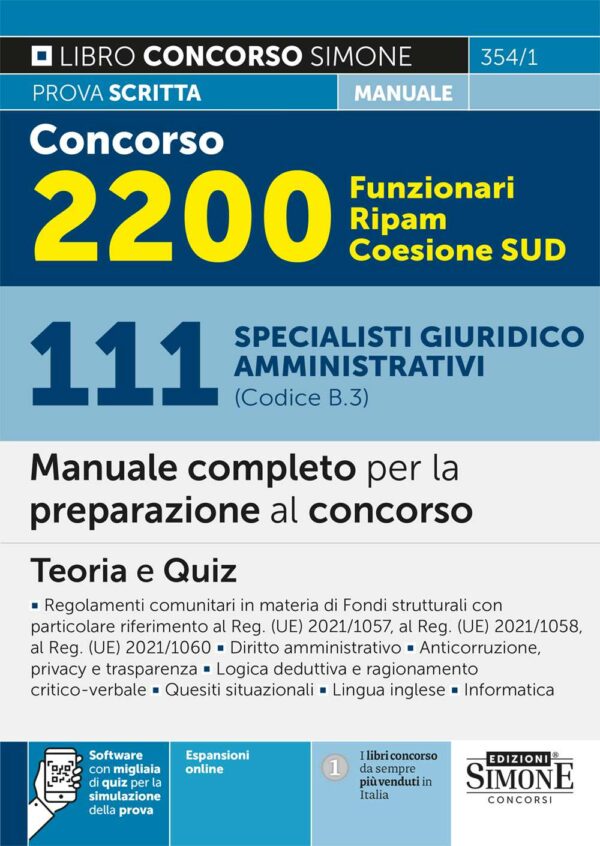 Concorso 2200 Funzionari Ripam Coesione SUD – 111 Specialisti giuridico amministrativi (Codice B.3) - Manuale - 354/1