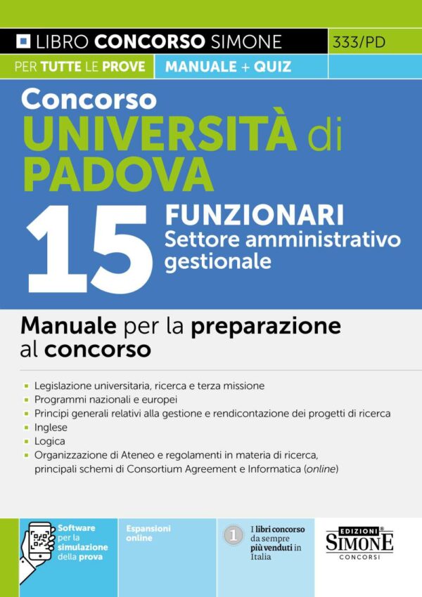 Concorso Università di Padova 15 FUNZIONARI Settore amministrativo-gestionale - Manuale - 333/PD