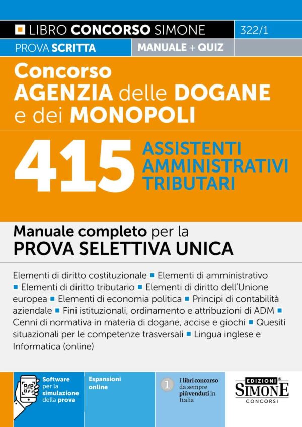 Concorso Agenzia Dogane e Monopoli 2025 - 415 Assistenti Amministrativi - Manuale - 322/1