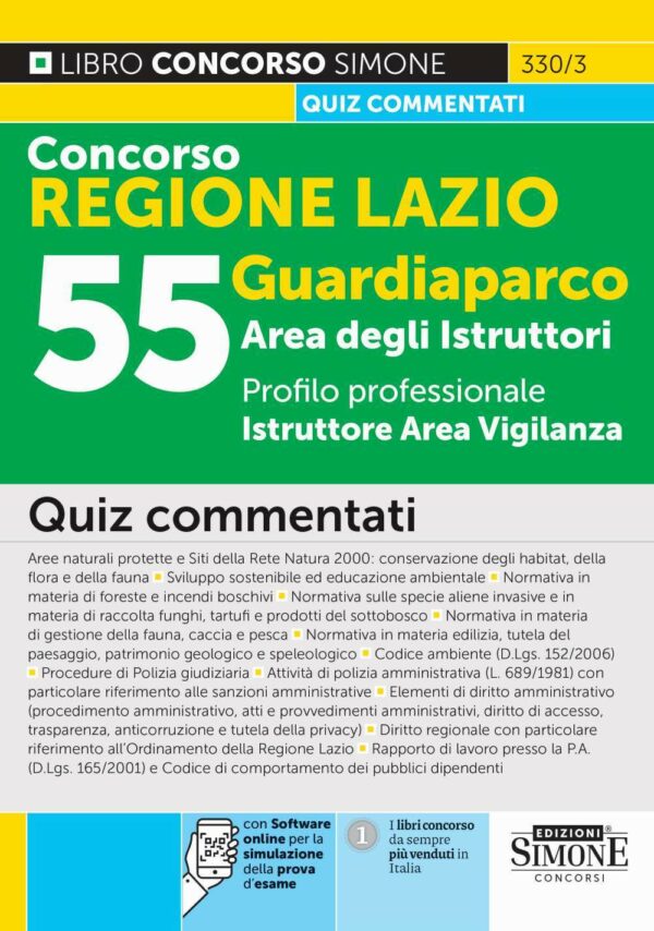 Concorso Regione Lazio 2025 - 55 Guardiaparco Area degli Istruttori - Profilo professionale Istruttore Area Vigilanza - 330/3