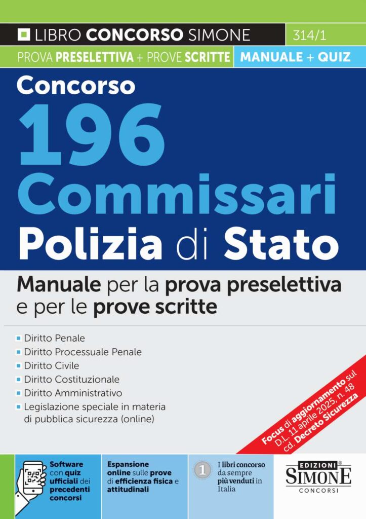 Manuale Concorso 196 Commissari Polizia 2025 aperto ai civili