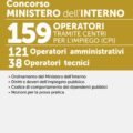 Concorso Ministero dell’Interno 159 Operatori tramite centri per l’impiego (CPI) – 121 Operatori amministrativi – 38 Operatori tecnici