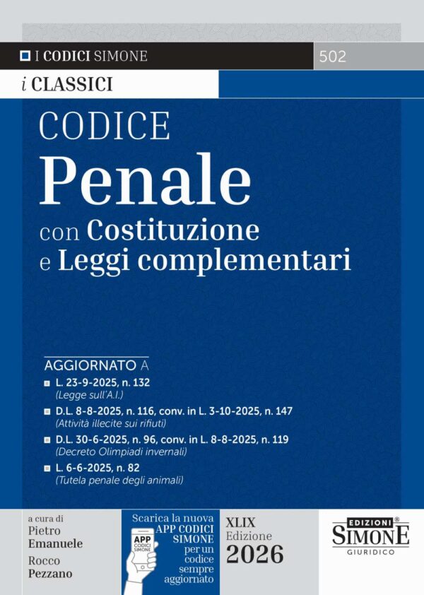 Codice Penale 2026 con costituzione e leggi complementari