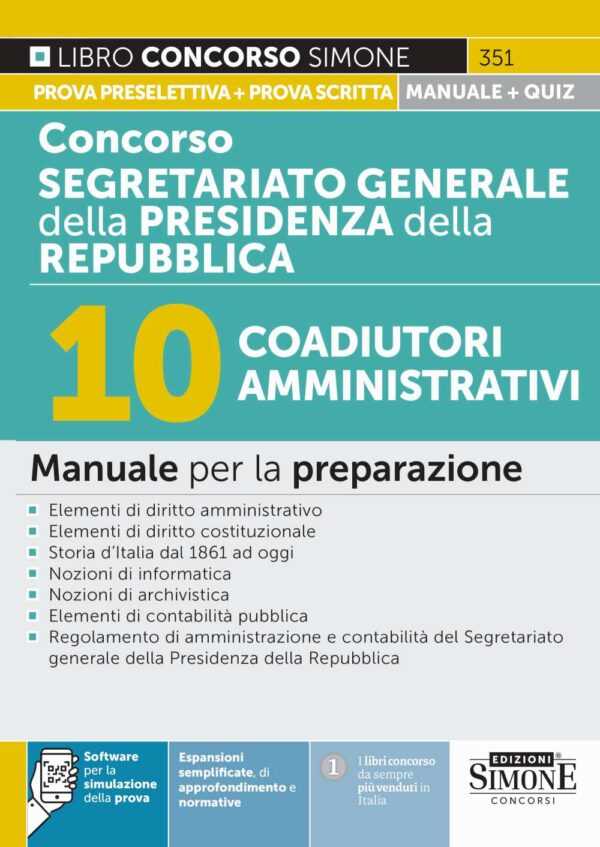 Manuale Concorso Segretariato generale della Presidenza della Repubblica - 10 Coadiutori amministrativi