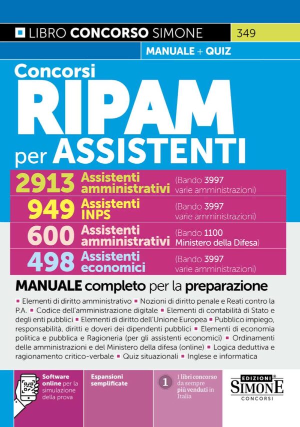 Concorsi RIPAM per ASSISTENTI – 2913 Assistenti amministrativi (3997 varie amministrazioni) – 949 Assistenti INPS – 600 Assistenti amministrativi (1100 Ministero della Difesa) – 498 Assistenti economici