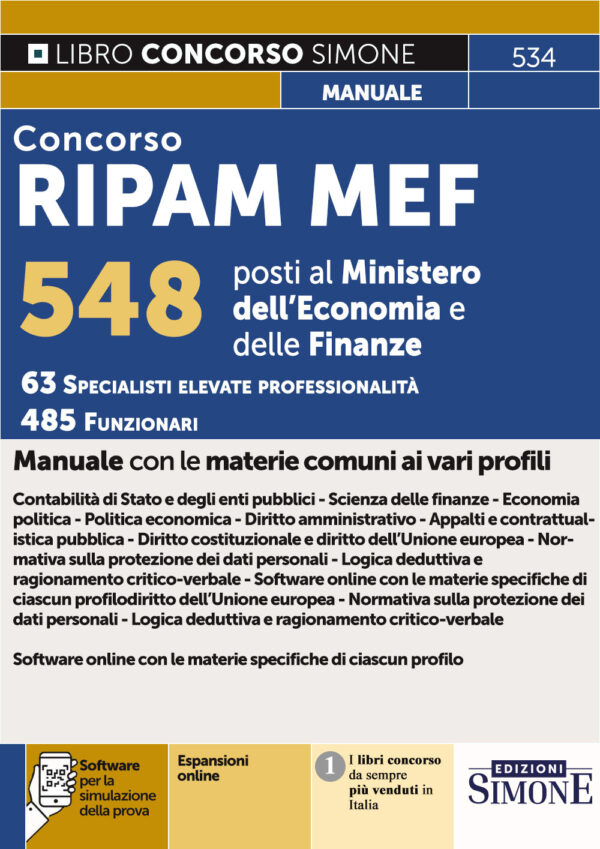 Concorso MEF 548 posti - 63 Specialisti elevate professionalità - 485 Funzionari - Manuale - 534