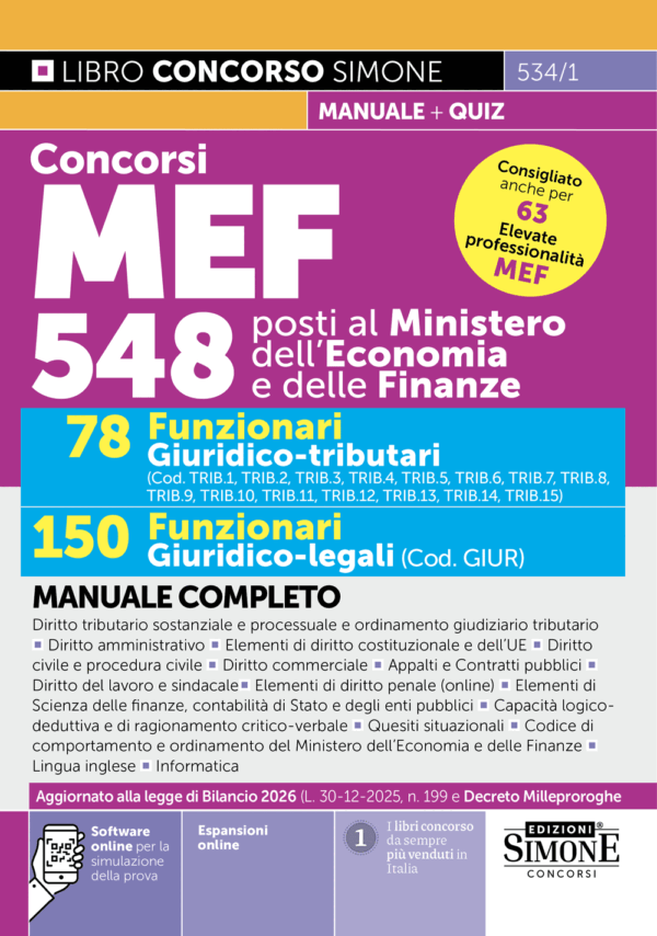 Manuale concorso funzionari giuridico tributari e legali MEF Economia e Finanze