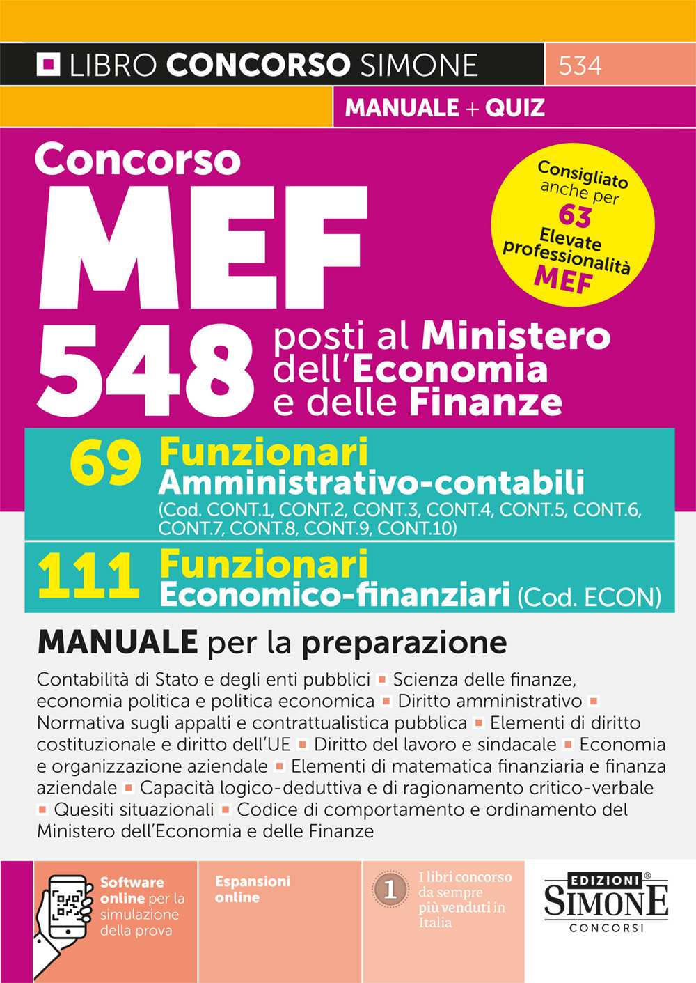 Concorsi MEF 548 posti - 69 Funzionari Amministrativo-contabili - 111 Funzionari Economico-finanziari