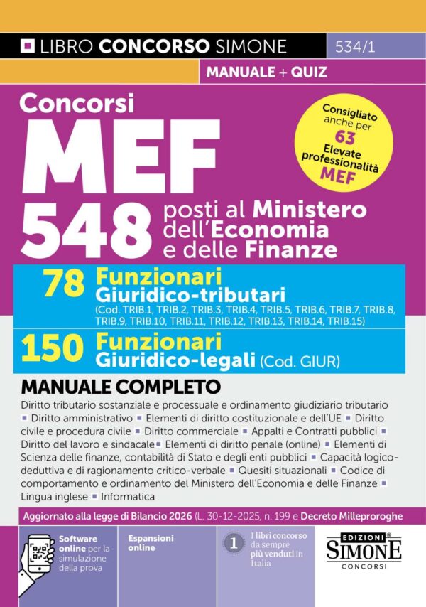 Concorso MEF 548 posti - 78 Funzionari Giuridico tributari - 150 Funzionari Giuridico-legali