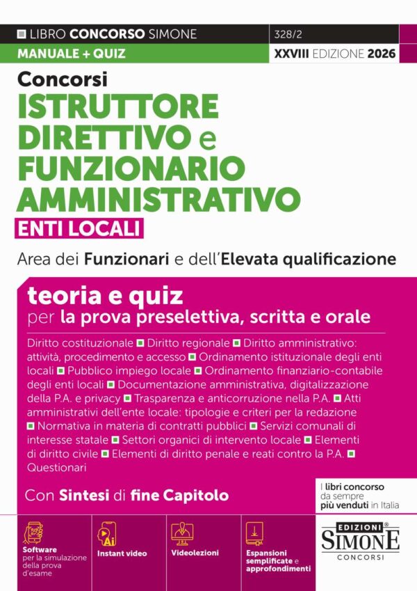 Concorsi Istruttore Direttivo e Funzionario Amministrativo - Enti Locali Area dei Funzionari e dell'Elevata qualificazione - Teoria e Quiz - 328/2