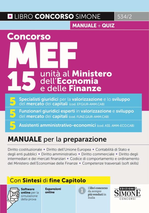 Concorso MEF - 15 unità al Ministero dell'Economia e delle Finanze - Manuale - 534/2
