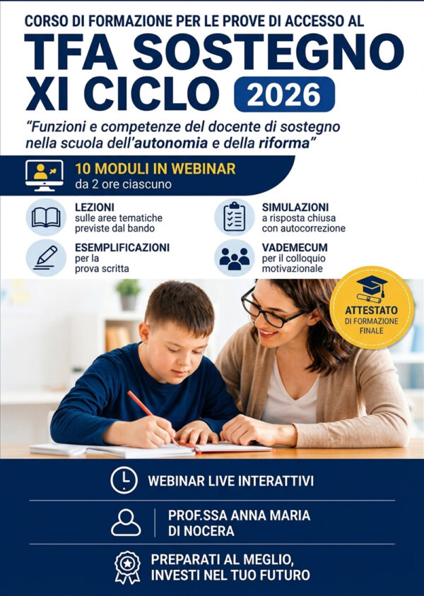 Corso di formazione TFA sostegno XI Ciclo 2026 con anna maria di nocera