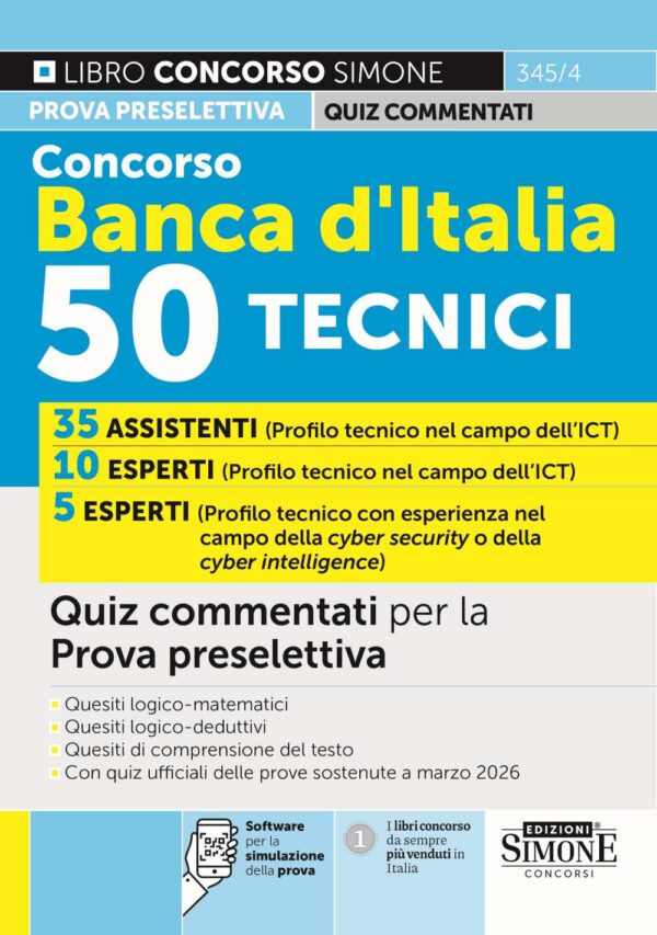 Manuale concorso tecnici informatici banca d'Italia 2026 quiz commentati per la prova preselettiva