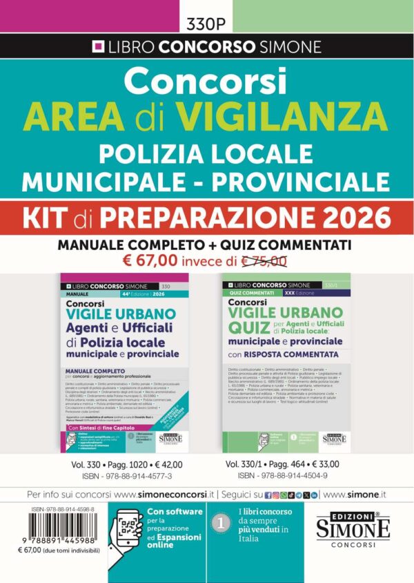 Concorsi Area di Vigilanza Polizia Locale - Municipale - Provinciale - KIT di preparazione 2026 - 330P