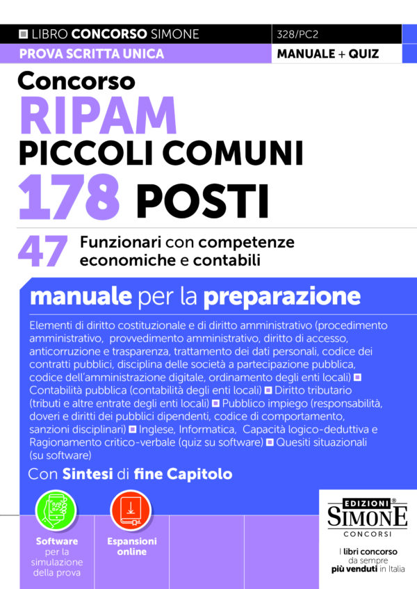 Concorso RIPAM Piccoli Comuni 178 posti - 36 Funzionari con competenze giuridiche - Manuale - 328/PC1