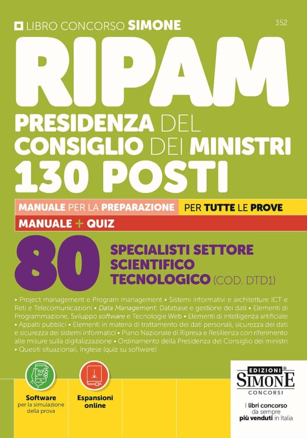 Concorso RIPAM Presidenza del Consiglio dei Ministri - 130 Posti - 80 Specialisti settore scientifico tecnologico (COD.DTD1) - Manuale