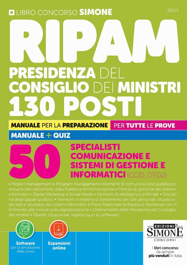 Concorso RIPAM Presidenza del Consiglio dei Ministri - 130 Posti - 50 Specialisti comunicazione e sistemi di gestione e informatici (COD.DTD2) - Manuale