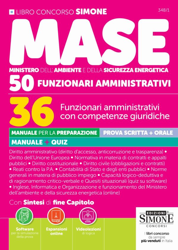 Concorso MASE - 50 posti - 36 Funzionari amministrativi con competenze giuridiche