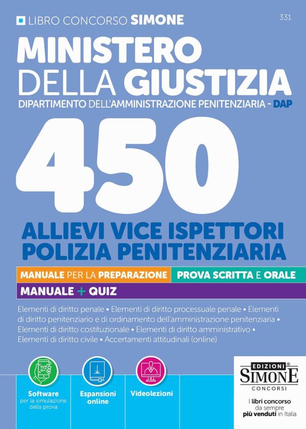 Concorso Ministero della Giustizia Dipartimento dell'Amministrazione Penitenziaria DAP - 450 Allievi Vice Ispettori Polizia Penitenziaria - Manuale - 331