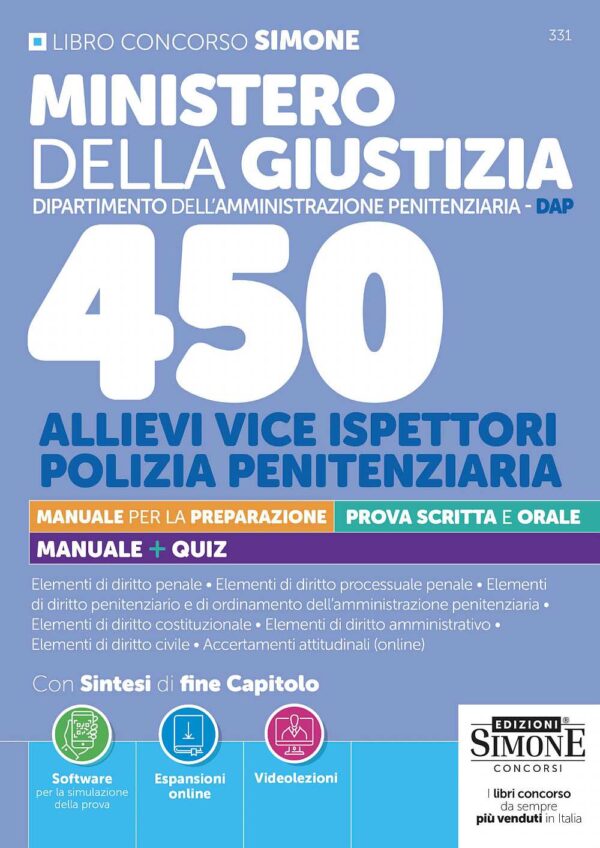 Concorso Ministero della Giustizia Dipartimento dell’Amministrazione Penitenziaria DAP – 450 Allievi Vice Ispettori Polizia Penitenziaria – Manuale